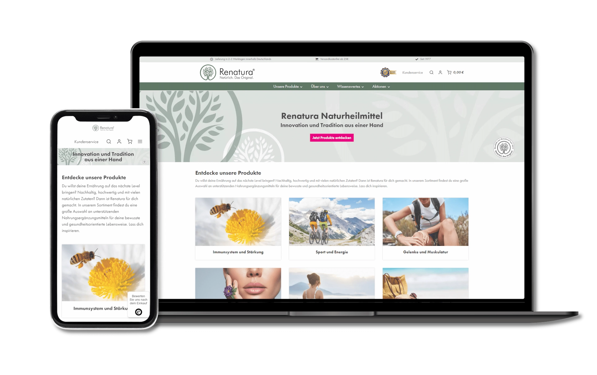 Beispiel einer von unserer Shopware Agentur gestalteten Online-Shop-Seite von Renatura